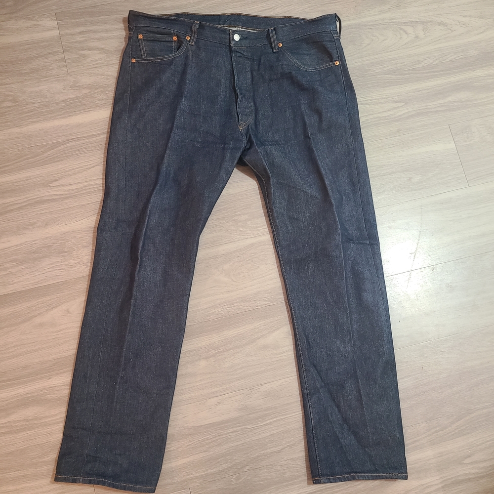 Levi's 501 Mens Tag 42x34(44x33) Dark Blue Straight Jeans Buttom Fly